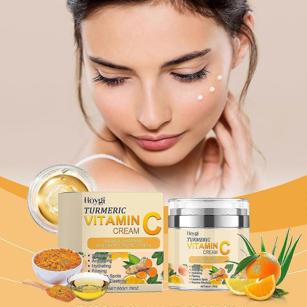Crème hydratante et réparatrice pour le visage Curcuma + Vitamine C Éclat, Anti-âge et hydratante avec aloès vera, huile de menthe poivrée et hyalu