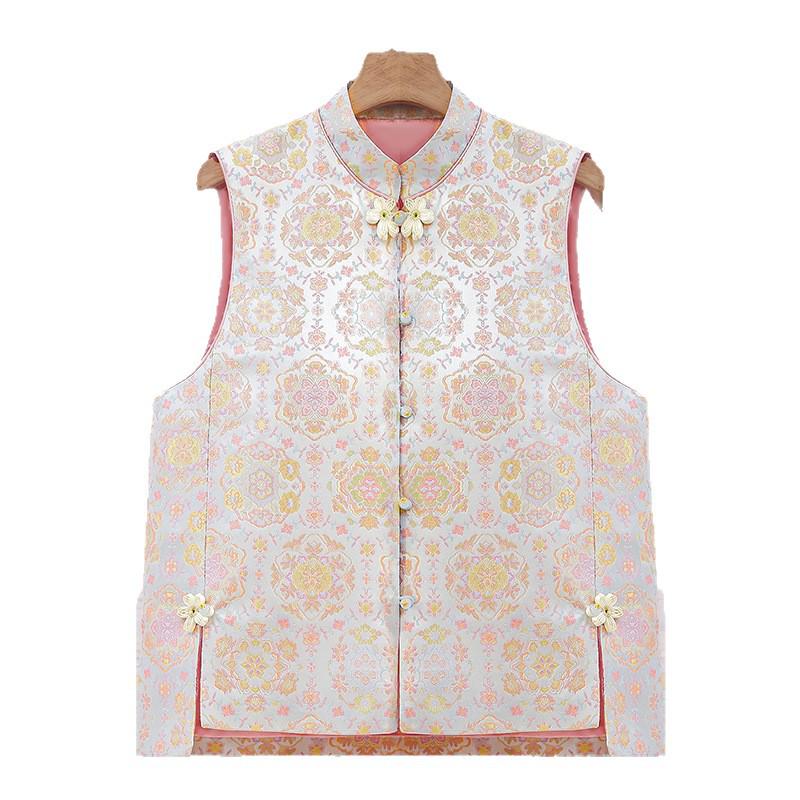 

Floral Stand Collar Vest for Middle-Aged and Elderly Women - Stylish Autumn Slimming Vest 2XL - Suggests 105-120 kg розовый/белый