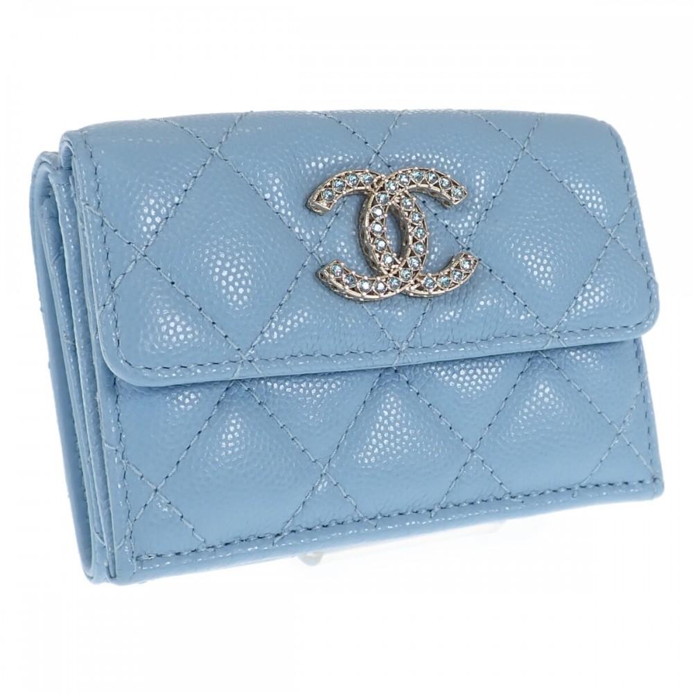 Chanel AP3397 Tri-fold Wallet Strass Blue Women