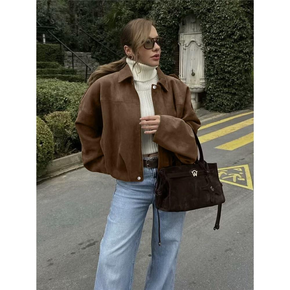 Women's Fashion Pilot Jacket With Bat Sleeves And Zipper, Casual Top