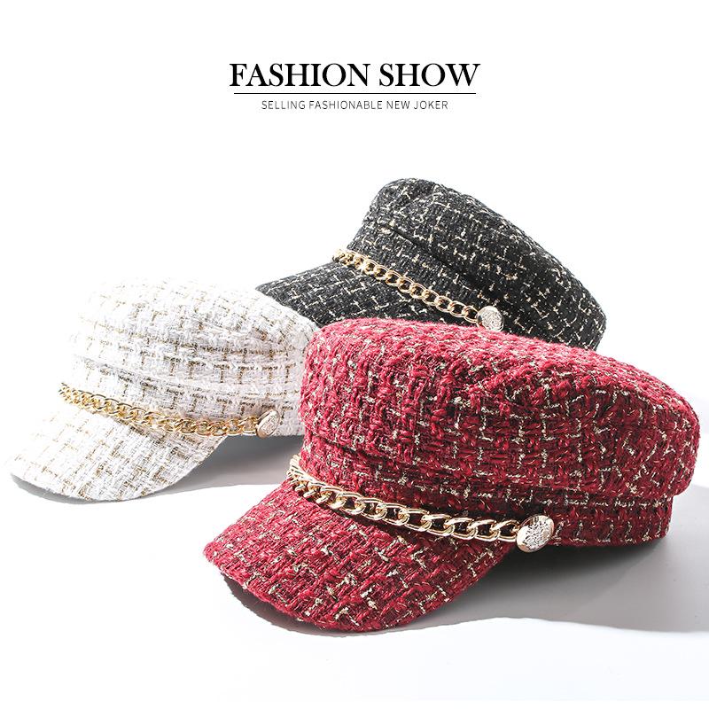 Autumn and Winter Navy Hat Showing the Face Small Casual Versatile Warm Woolen Painter Newsboy Hat