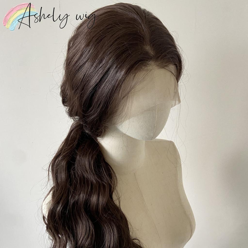 Ashely 13*4 Lace Front Wig Brown Wavy Hair Wig Natural Looking Synthetic Lace Wigs High Quality curly wigs for Daily Use Cosplay