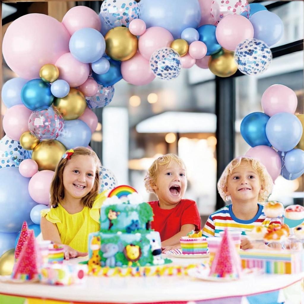 92PCS pink, blue, and gold latex balloon set suitable for birthday parties, weddings, Valentine's Day parties, and decoration