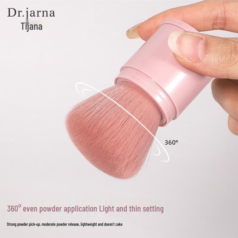 Tijiana DJ-230 Retractable Blush Brush with Lid – Portable Stippling, Setting, and Loose Powder Makeup Brush