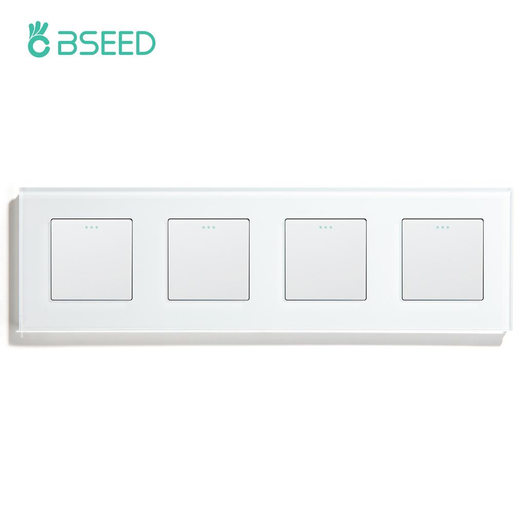 BSEED 1/2/3 Gang 1 Way Mechanical Wall Light Switch Double Button Switch EU Standard Glass Panel 10A For Home Lighting Control