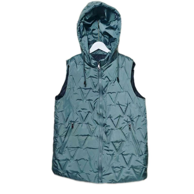 Trade European and American Single Tail Hat Removable Silk-like Cotton Quilting Vest Women Solid Mid-Length Cotton Waistcoat Outer Wear Plus Size