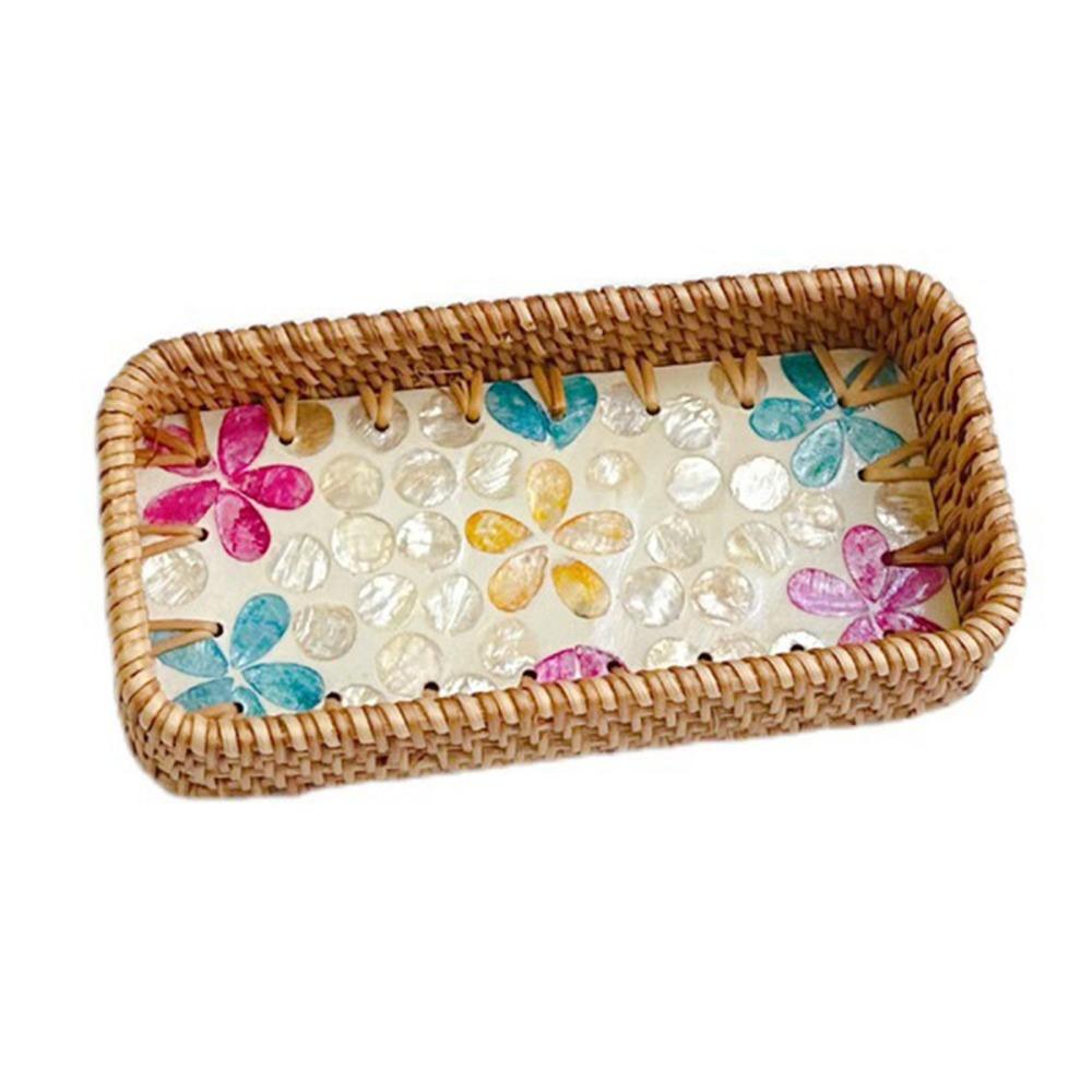 Hand Woven Rattan Shell Tray Colorful Bread Baskets Tray Splicing Shell Rattan Basket  Living Room