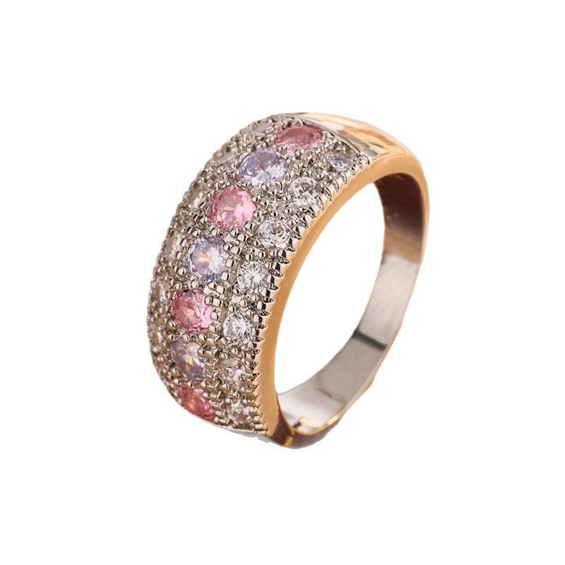 New European and American popular round ring with seven colored zirconia diamonds, elegant and high-end, half-circle full diamond, light luxury,