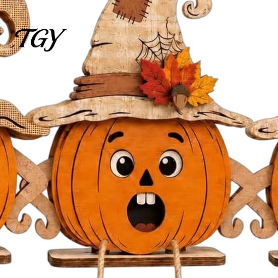 Rustic Farmhouse Halloween Ornaments 3PCS Distressed Wooden Pumpkin Ornaments, Witch Hats And Ghost Patches Retro Gothic Mantel Decor Decor,