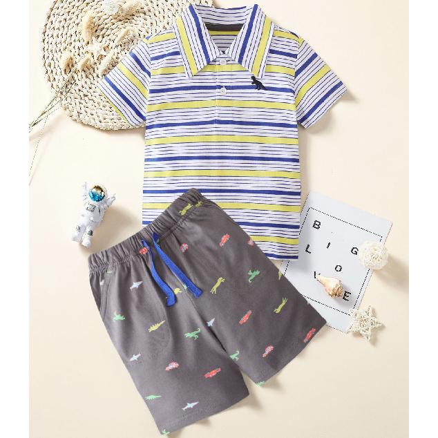 

Summer New Boys Children S Children S Clothing Striped T-Shirt Cartoon Trend Suit 140cm(8Y)