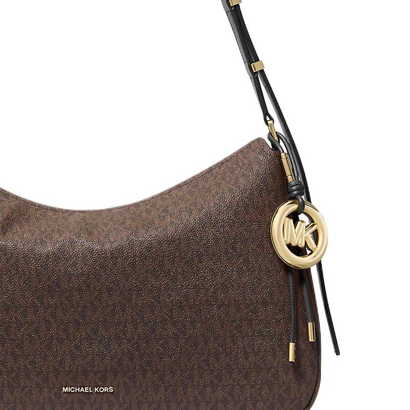 Michael Kors Nolita Logo Classic Adjustable Shoulder Strap Coated Canvas Shoulder Bag Medium Women's Brown