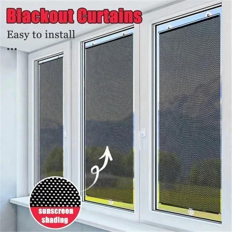 Retractable Suction Cup Roller Blinds Nail-free Blackout Curtain Household Bedroom Kitchens Balconies Sun Shading Rolling Blinds