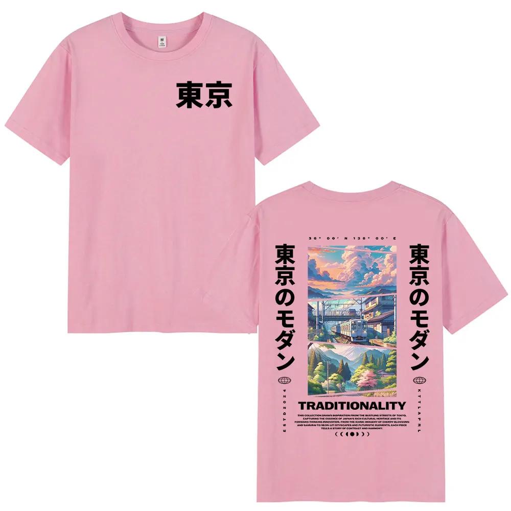 Japanese Tokyo Cherry Blossoms T Shirts Unisex Women Clothing Short Sleeve Cotton T Shirt Fashion Harajuku Tshirt Streetwear