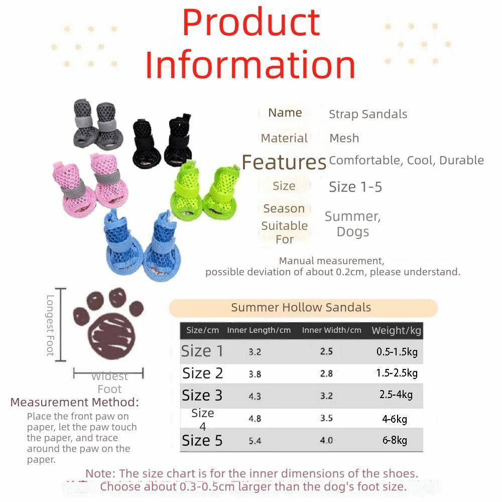 4Pcs/Set Soft Summer Dog Shoes Non-Slip Hollow Puppy Shoes Dog Paw Protector  for Small Medium Dogs