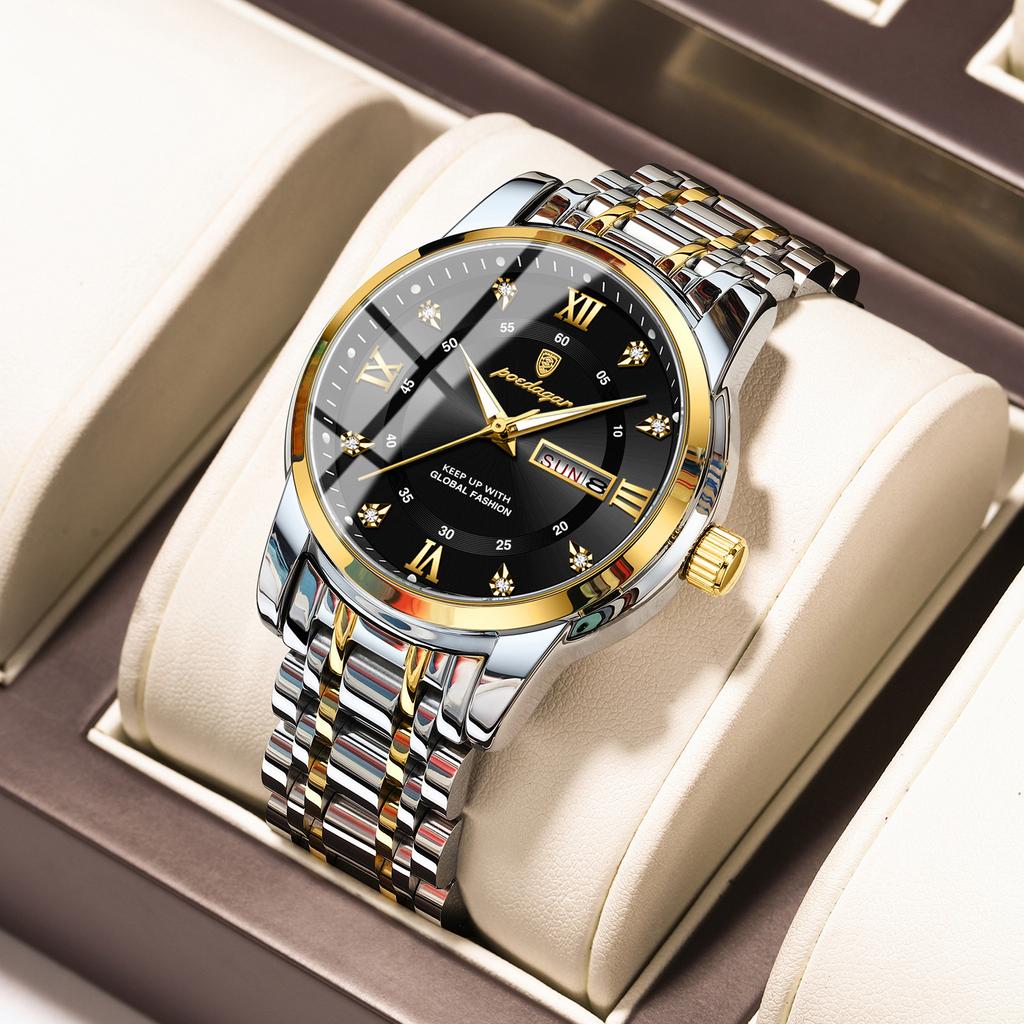 POEDAGAR Luxury Watch for Man Business Elegant Men Watch Date Week Waterproof Luminous Quartz Men's Watches Stainless Steel