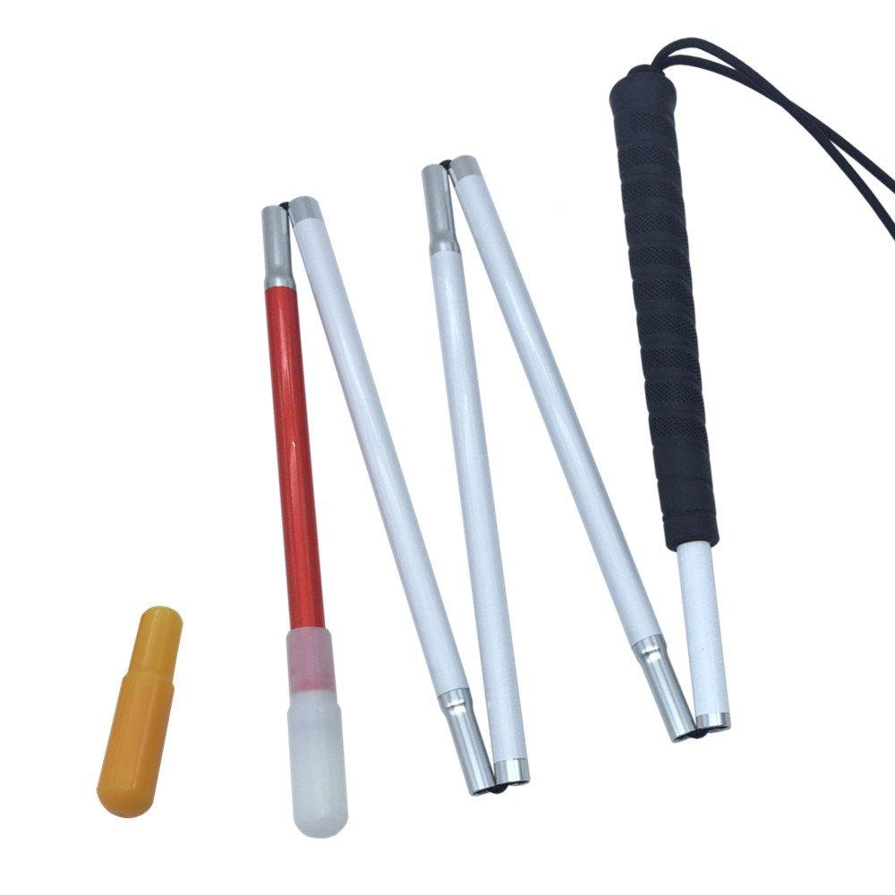 Складная пятисекционная алюминиевая трость для слепых, с двумя наконечниками (Черная резиновая рукоятка, 130 см)