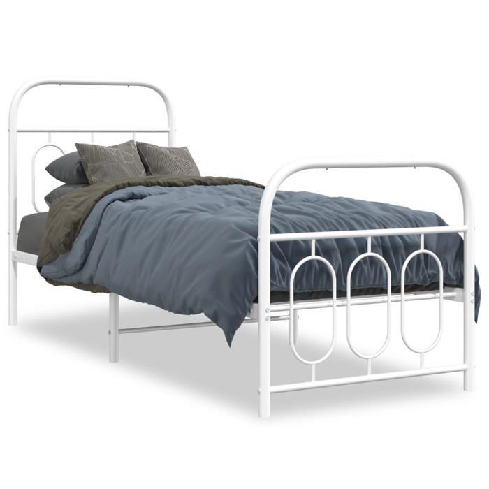 VidaXL Cadre de lit métal sans matelas avec pied de lit blanc 75x190cm 377174