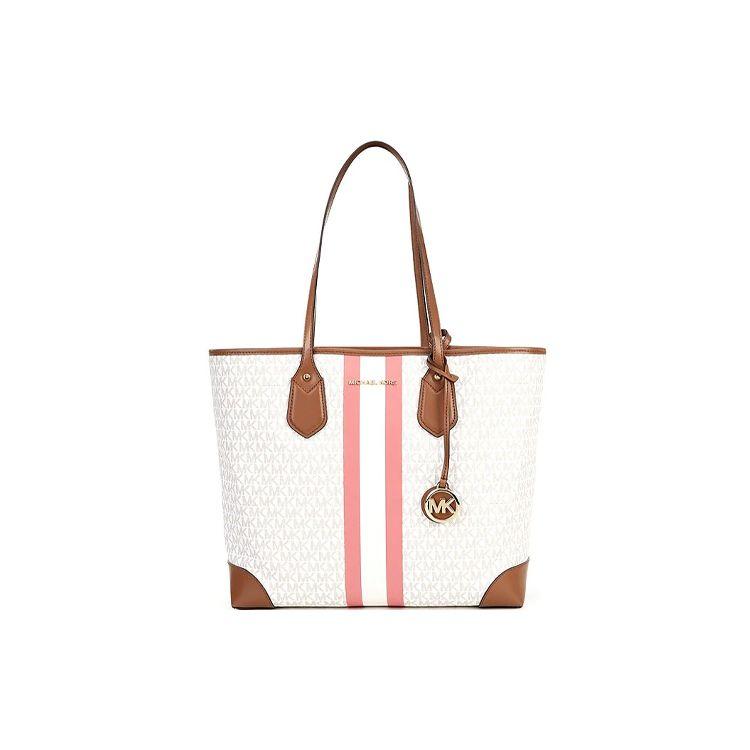 

Michael Kors MK Eva Monogram Logo Stripe Color Block Canvas Tote Bag Women tote bags Vanilla-White Rose-Pink 30T9GV0T7B-986 Basic Set (Bag+Dust Bag)