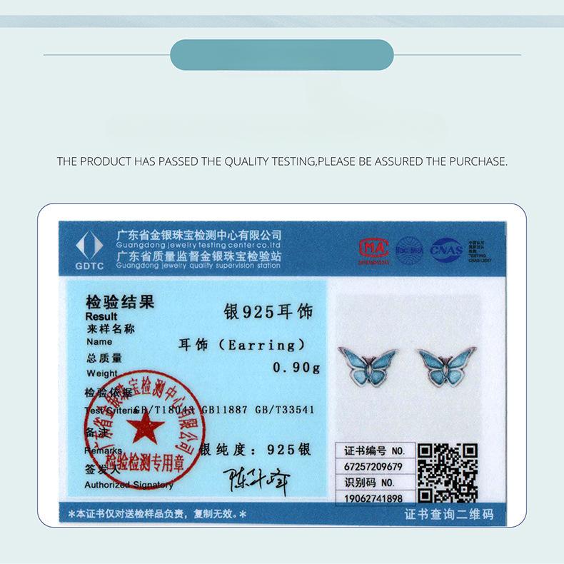 S925 Sterlingsilber Blaue Schmetterling Kleine Ohrstecker Damen Traum Kleine Frische Insekten Ohrstecker