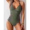 Swimsuit Women Splicing One-piece Deep V Hanging Neck Bikini Swimsuit