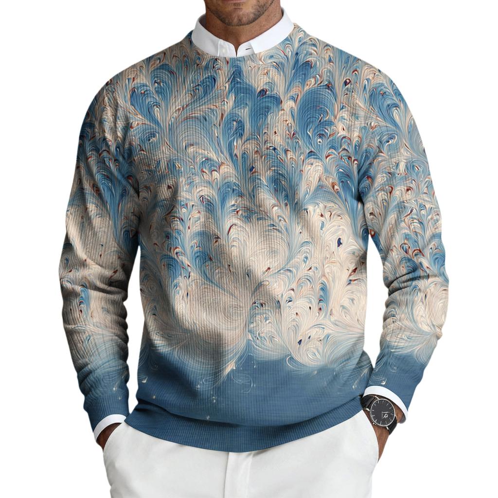 Men's Round Neck Long Sleeve Ribbed Knit Pullover