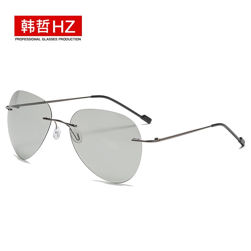 Metal Titanium Light Rimless Color Changing Sunglasses for Men Driving Day Night Glasses New gafas de sol hombre