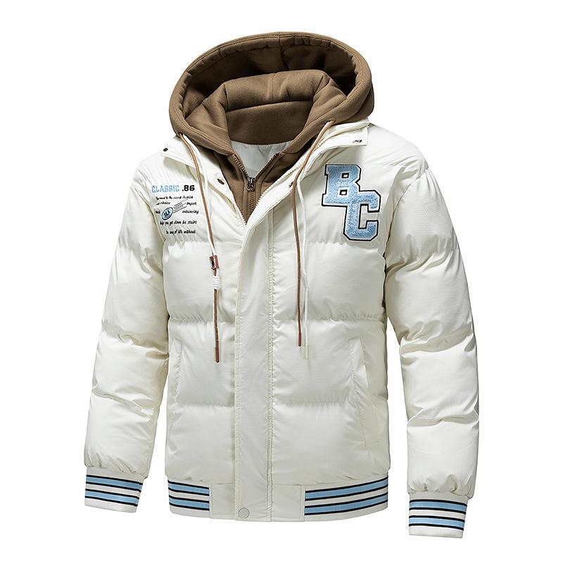 New Winter Fake Two-piece Cotton Jacket Couple Clothes Fashion Couple Warm Bread Jacket Loose Fake Two-piece