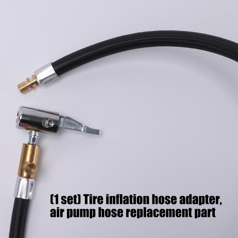Inflator Hose Replacement Set, Tire Hose Adapter with Braided Line, Clip-On Chuck and 3 Brass Adapters for Refill
