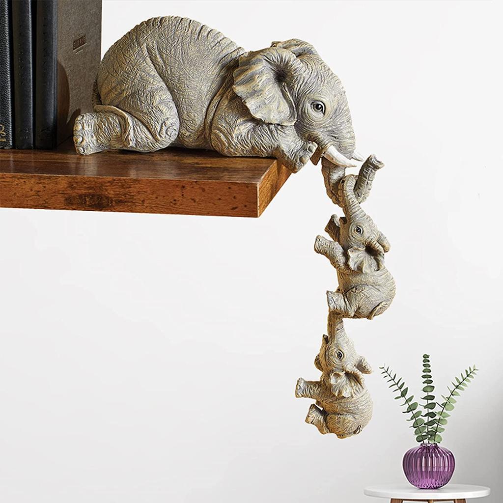 3pcs Resin Elephant Mother Figurines Hanging Resin Statue Crafts Home Living Room Decoration