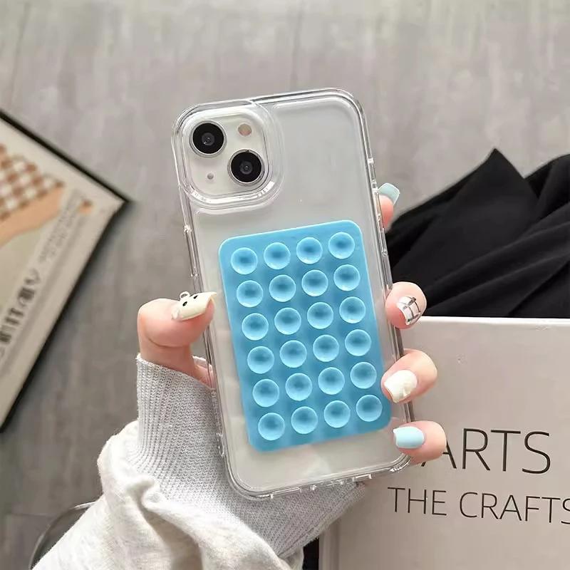 Phone Case For iPhone 17 Air 16 15 14 Pro Max Plus 16E 11 12 13 Pro XR X XS 3D Suction Cup Airbag Transparent Shockproof Cover