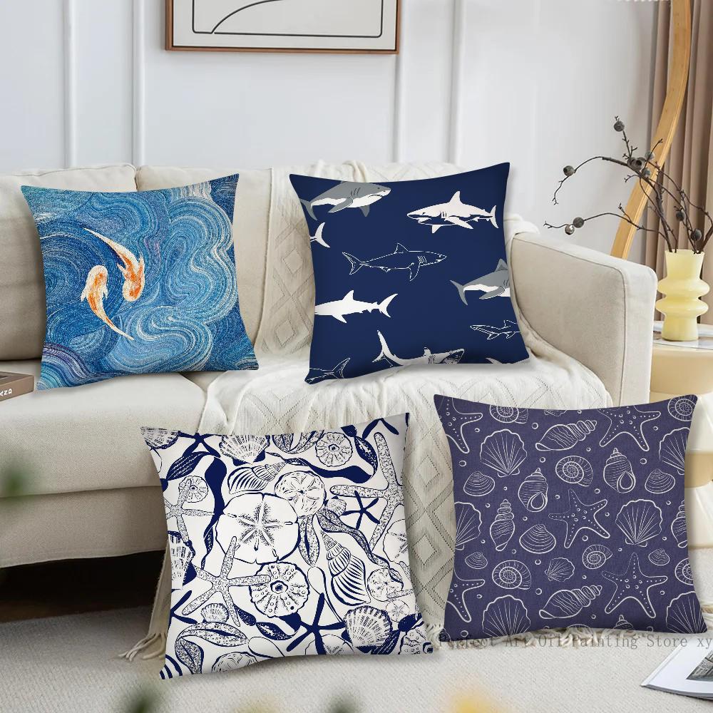 Marine Organism Shells Pillow Case Square Pillow Bedroom Sofa Leisure Comfort Cushion Car Living Room Home Decoration 40X40
