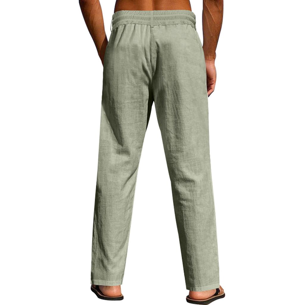 Men's Cotton-Linen Summer Straight-Leg -Color Casual Trousers