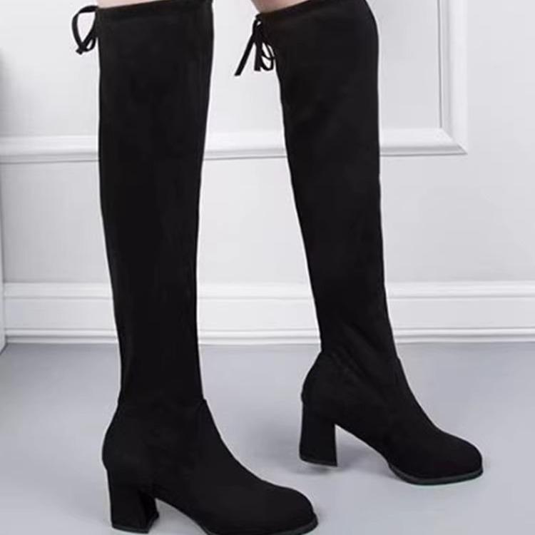 2025 нові осінньо-зимові ботфорти жіночі довгі чоботи маленькі довгі чоботи товстий каблук високий каблук гострий замшеві тонкі чоботи