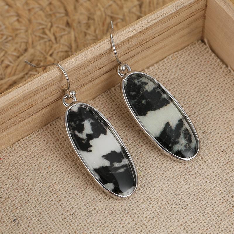 Vintage Ovale Schwarz-Weiß gemusterte Hängeohrringe für Damen Boho-Stil Schmuck für Damen