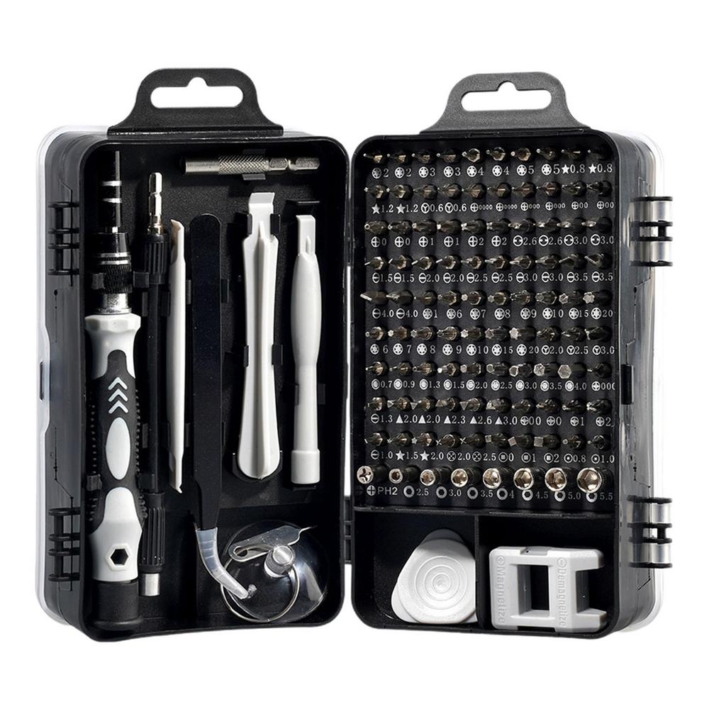 

Набор прецизионных отверток Магнитный набор инструментов для ремонта 115 в 1 Мини-набор инструментов Прецизионная отвертка Прочный Нескользящий Мини-набор инструментов чёрный