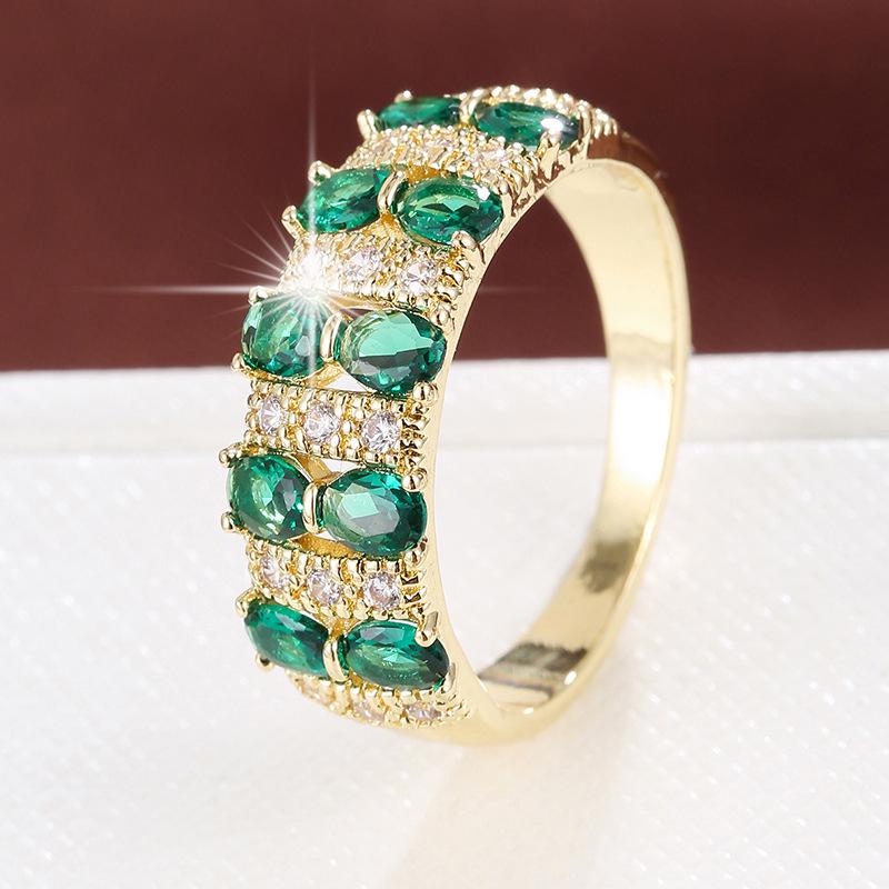 Luxury Double-Breasted Simulated Emerald Zircon Ring - Fashionable Pure Copper Women's Index Finger Accessory