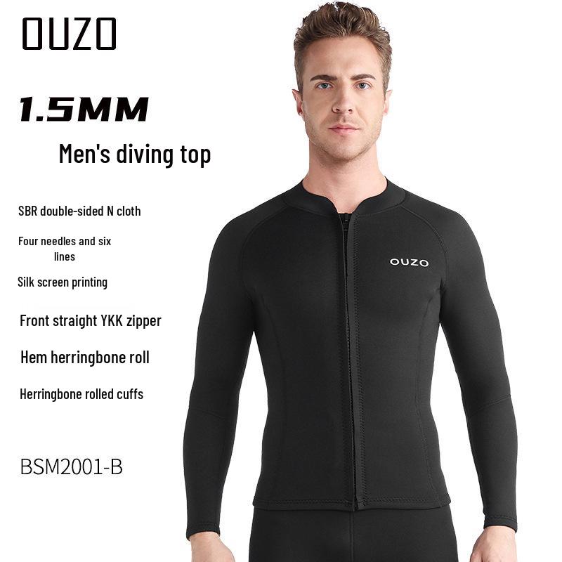 1.5mm OUZO Scuba Diving Suit Set - Unisex Long Sleeve, Cold & Sun Protection, Two-Piece for Surfing & Diving