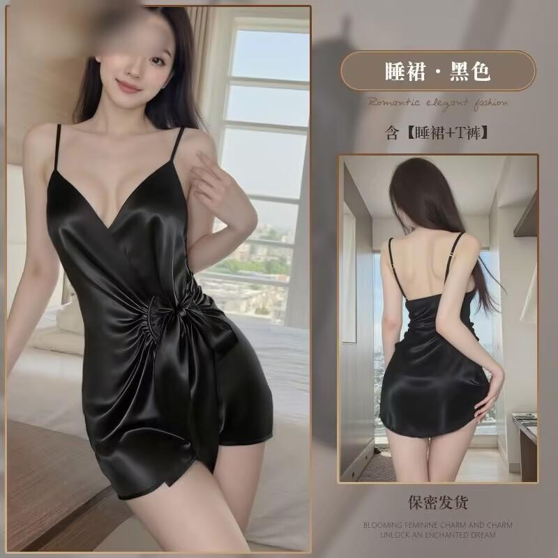 Sexy pure desire one piece suspender nightdress deep V sexy home pajamas pleated suspender nightdress female batch