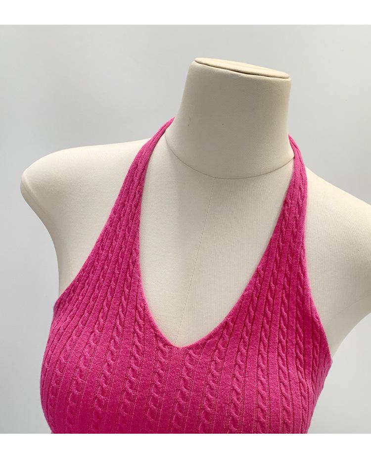 Pure Desire V-Neck Halter Knit Camisole - Slim Fit Open Back Summer Top for Women