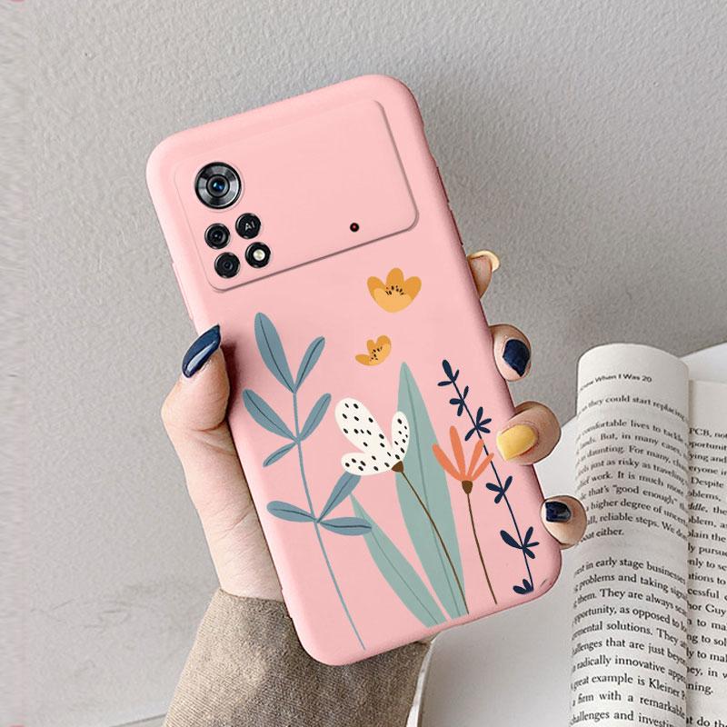Case For Poco X4 Pro 5G Poco M4 Pro Cute Heart Flower Back Cover Soft Silicone Matte Protective Funda For Xiaomi Poco X6 X5 Pro