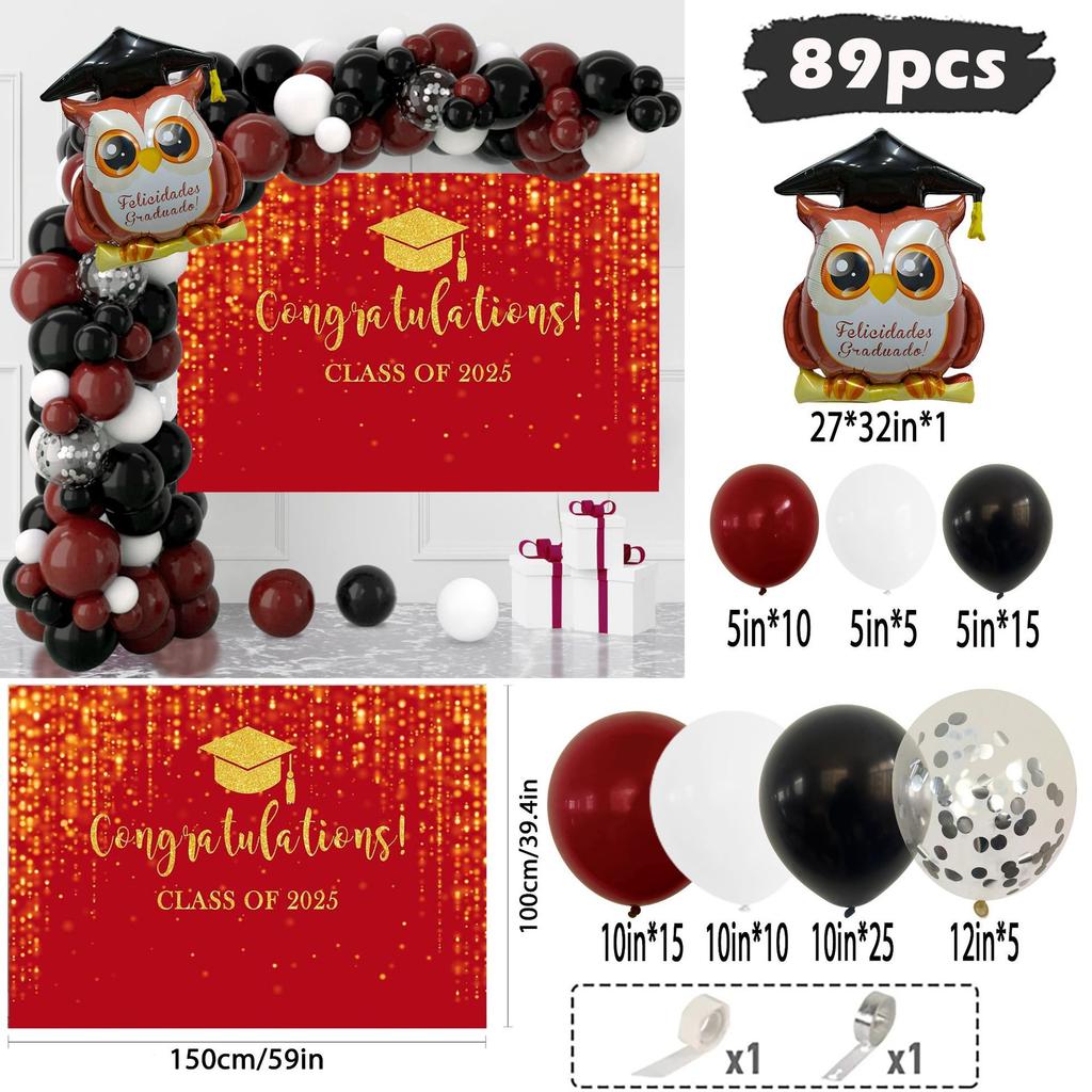 Bakgrundsduk för examenssäsong Svart Guld Tema Med Ballongset Skolgårdsfest Festival Ceremoni