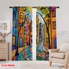 2D Flat Printing 2pcs Curtain Vintage Abstract City Fabric,Without Electricity Festive Wall Decor for Festive Atmosphere