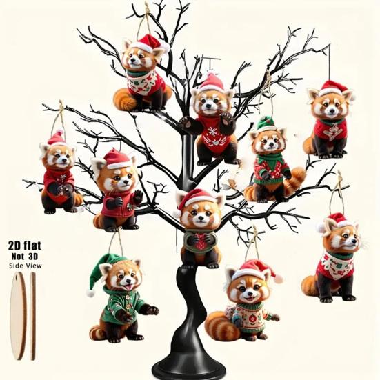 10 Pcs Christmas Ornaments Cute Raccoon Wooden Hanging Ornaments Animal Themed Christmas Tree Decoration for Holiday Party Decor