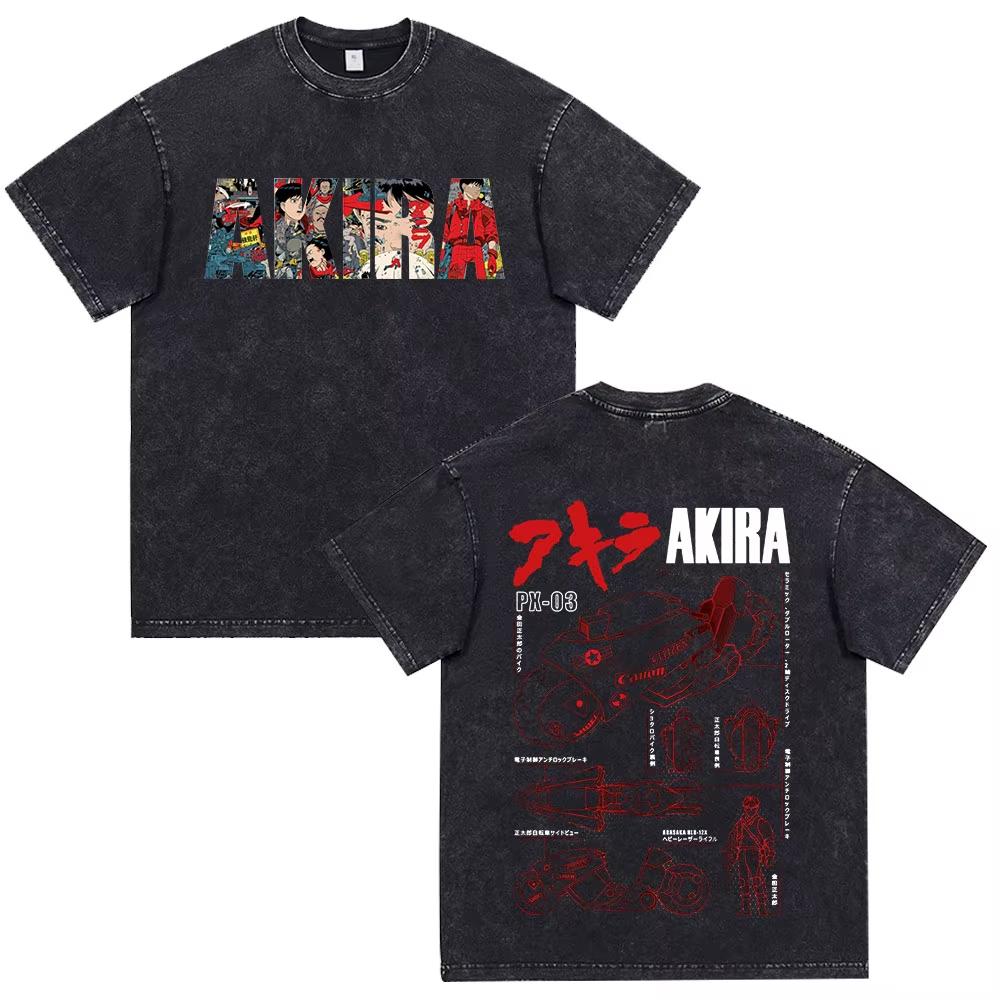 Japanese Anime Akira Washed Vintage T Shirt Science Fiction Cartoon Movie Shotaro Kaneda T-shirt Gothic Cotton Oversized T-shirts