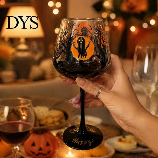 Bicchieri da Bevanda Festivi Bicchiere da Vino con Gambo di Halloween, Calice Artistico Dipinto a Mano, Stoviglie dall'Atmosfera Misteriosa Capacità 720ml, Bicchieri Decorativi