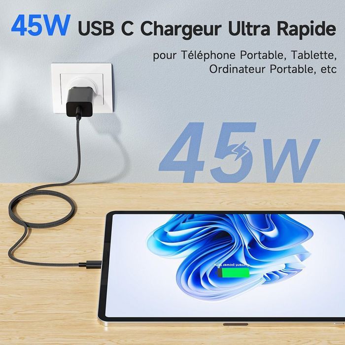 Chargeur Rapide USB-C 45W - Samsung - Galaxy S25/S25+/S25 Ultra - Noir - Protection Surtension - Charge Efficace