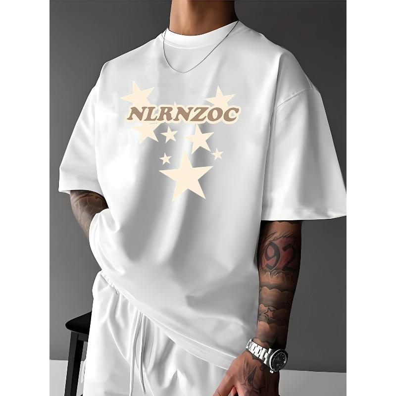 European sizes Men's  Blend T-Shirt, Casual Printed Summer Sporty Fashion, "NLRNZOC" Star Pattern Print, Comfortable and Versatile for Men