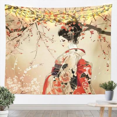 Tapiz Japonés Japón Chicas Geishas Colgante de Pared Manta para Niños Niños Niñas Rosa Flor de Cerezo Tapices Arte de Pared Vintage