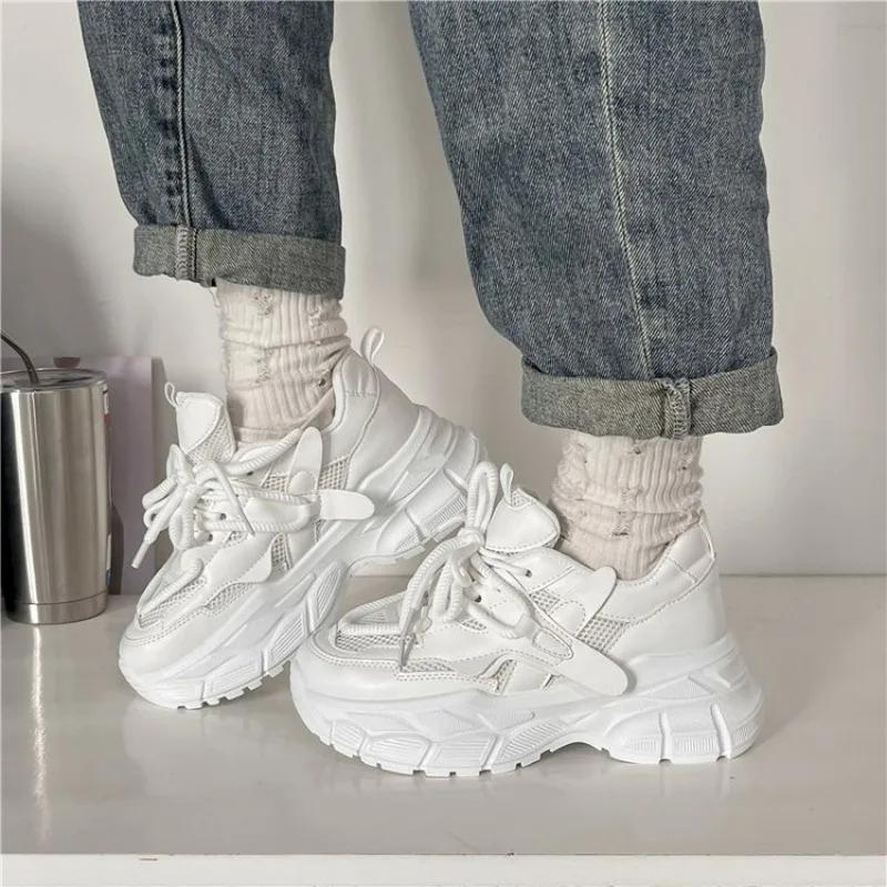 Women's Mesh Sneakers Patchwork Lace Up Flat Shoes for Woman Lightweight Female Shoes Classic white jogging shoes