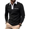 Men's POLO Autumn and Winter Men's Long Sleeved T-shirt with Lapel Fashionable Slim Fit Men's Color Blocked T-shirt